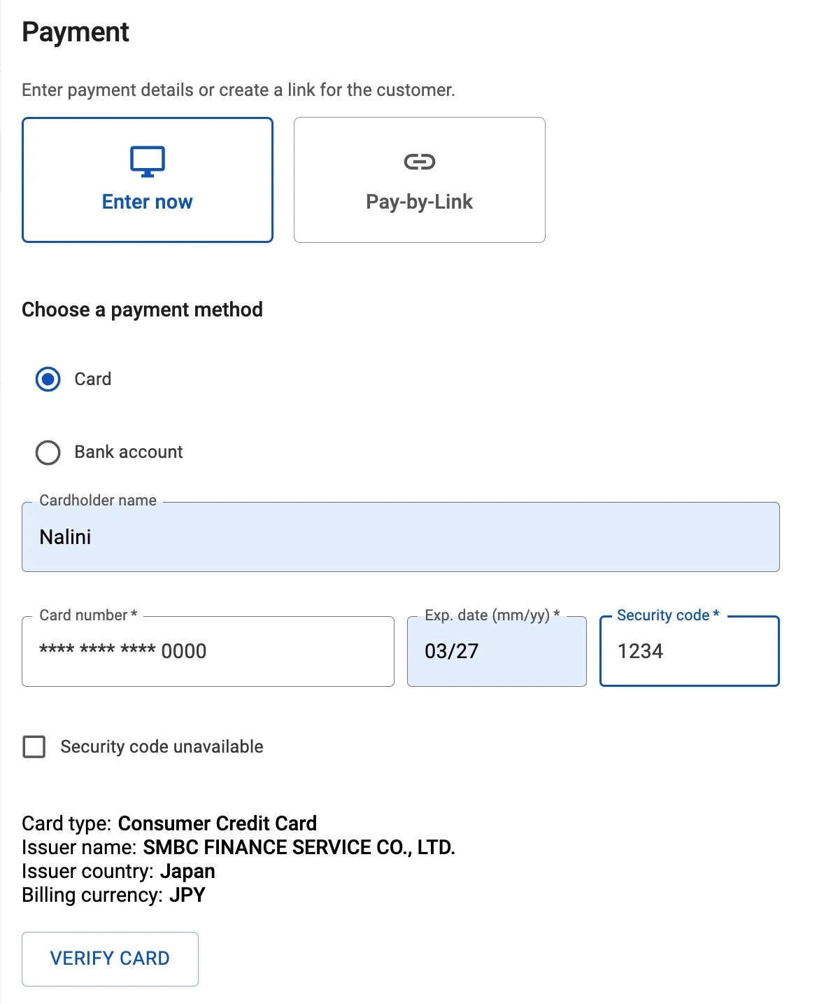 Verify card
