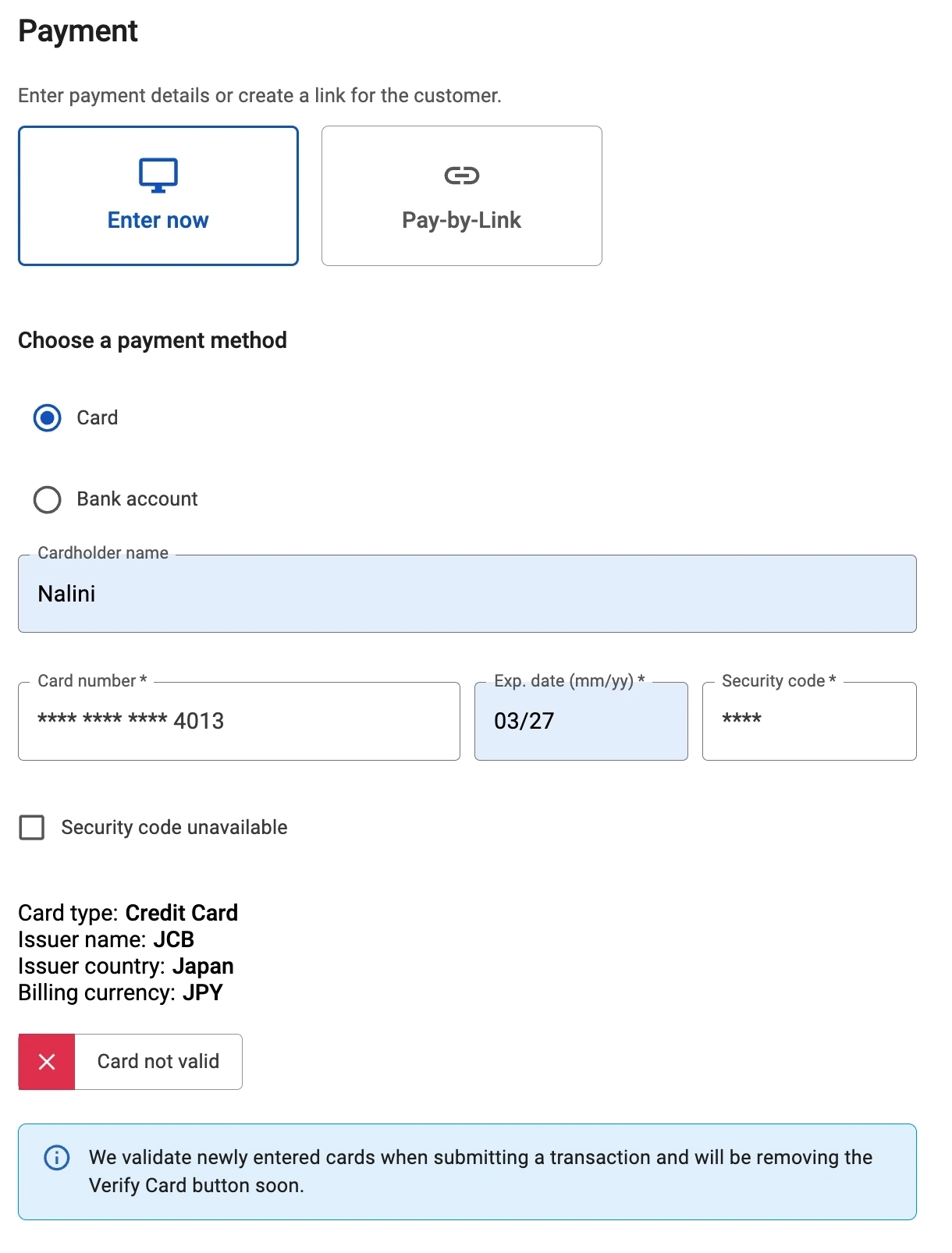 Card not valid