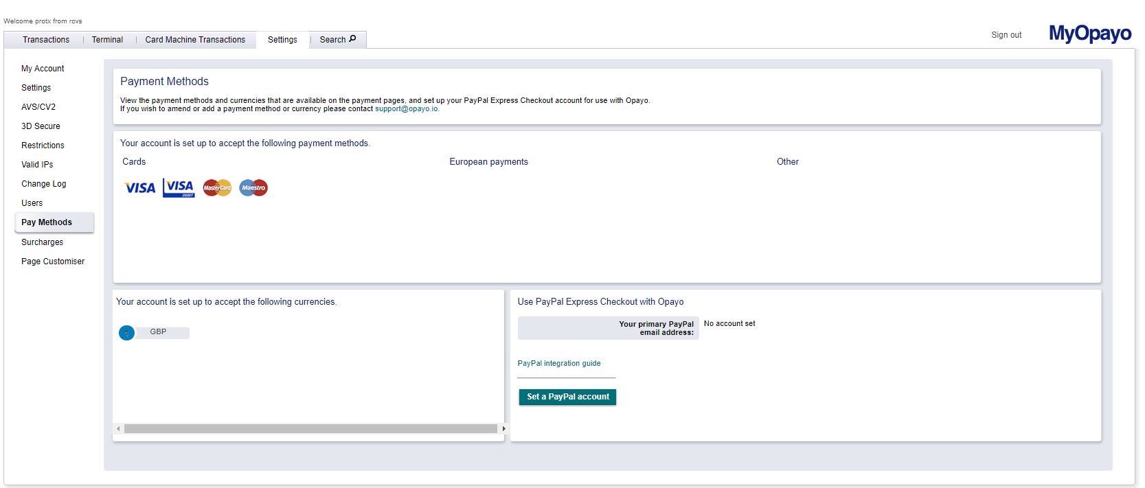 MySage pay methods