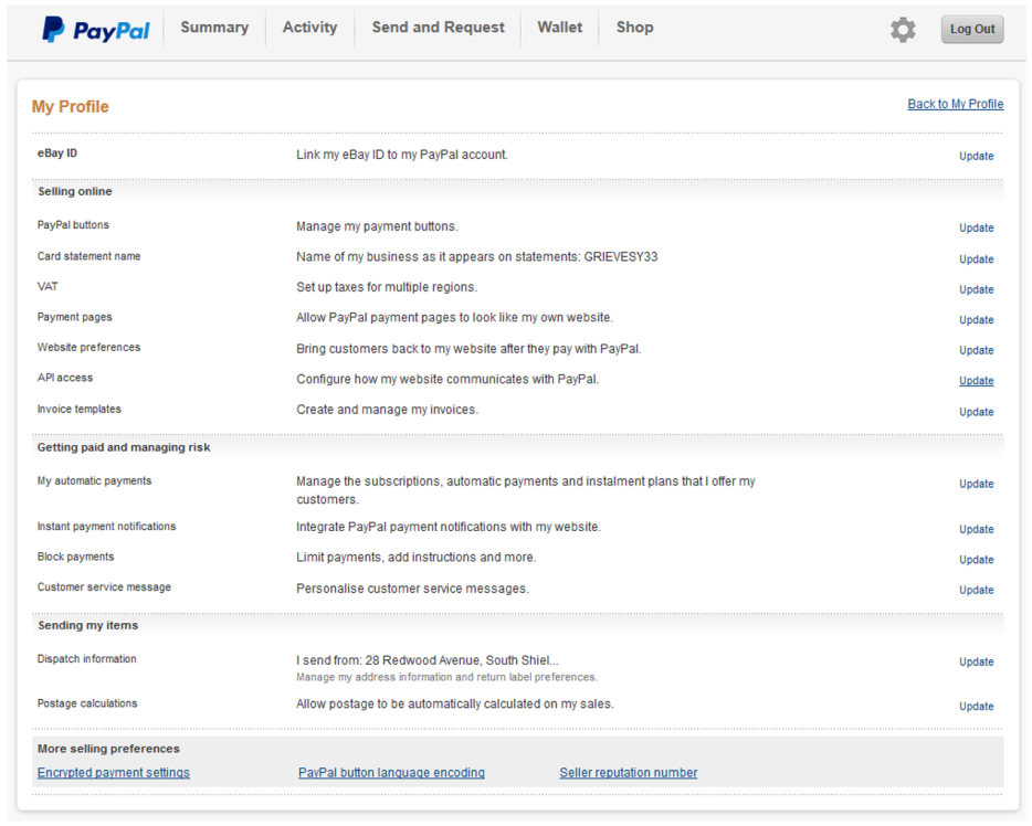 Paypal profile