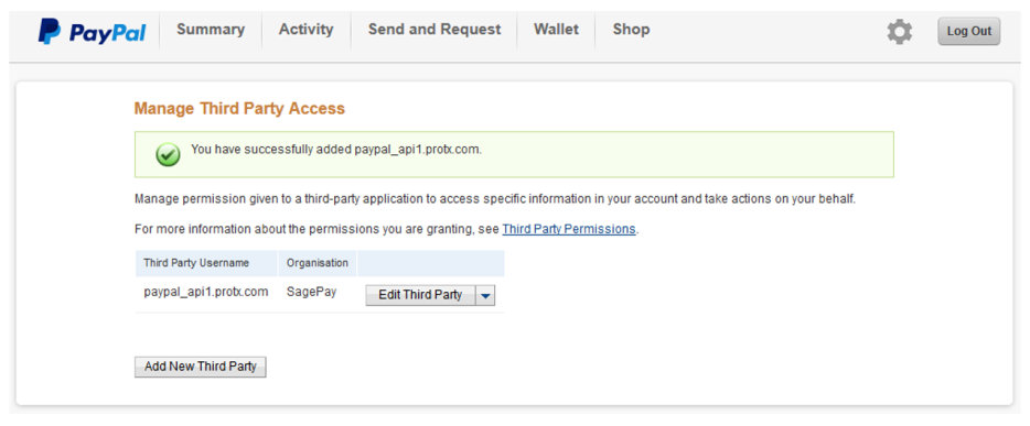 Paypal third party manage access
