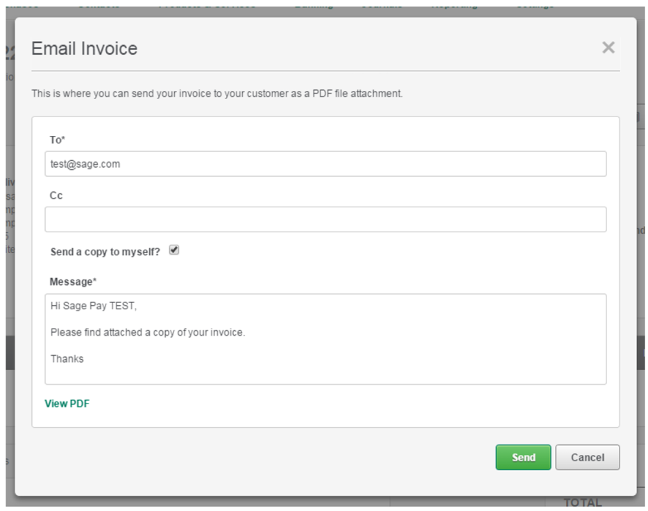 Sage Business Cloud Email Invoice